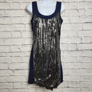 UK Style French Connection Dress Womens Size 4 Navy Blue Sleeveless Faux Sequins